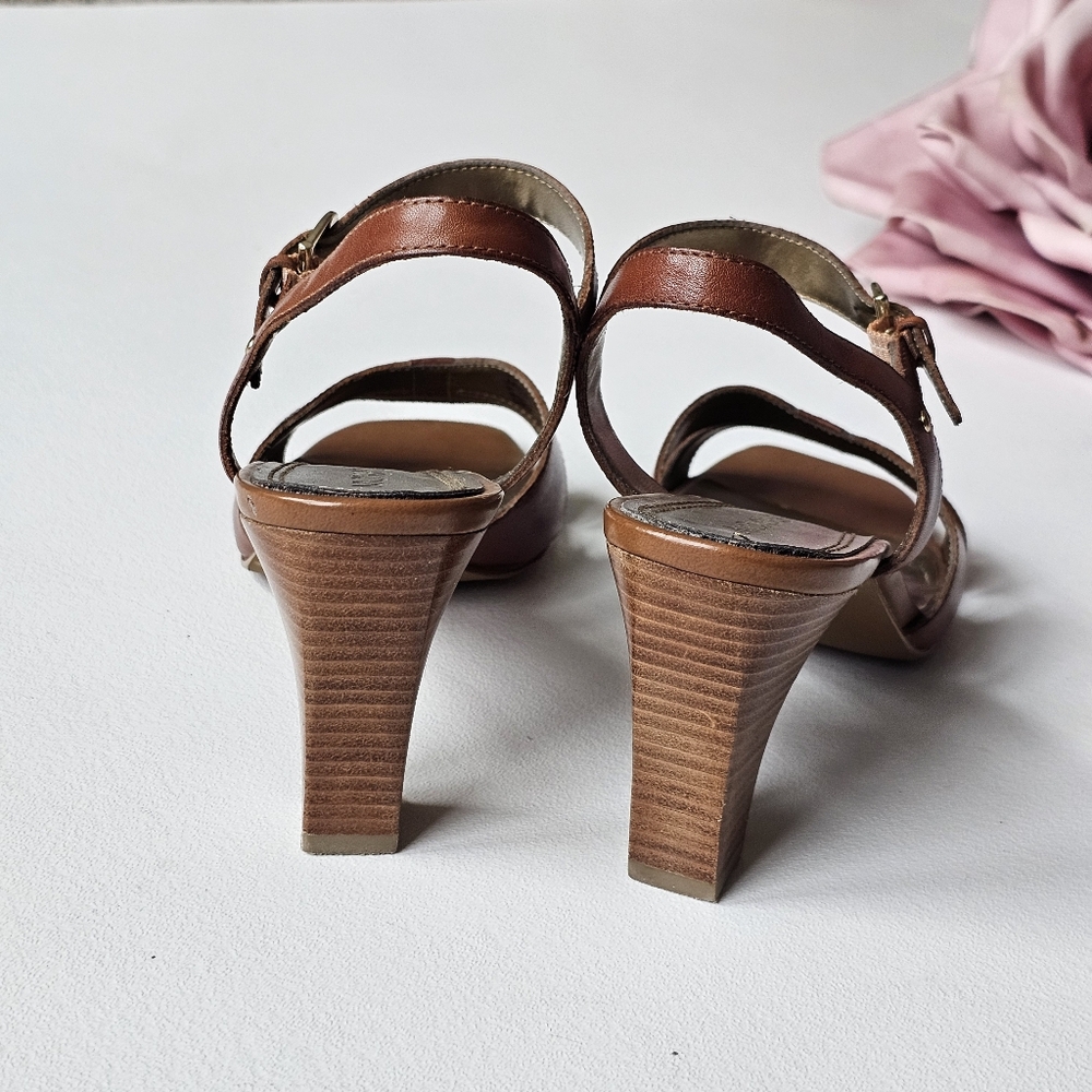 Nickels Soft Brown Leather Strappy Heeled Sandals Ankle Strap Size 7.5M - Picture 7 of 11